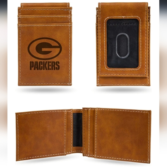 Green Bay Packers Brown Leather Card Holder - Picture 1 of 16